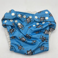 Size O/S: Charlie Banana Blue Robots Adjustable Snap Diaper