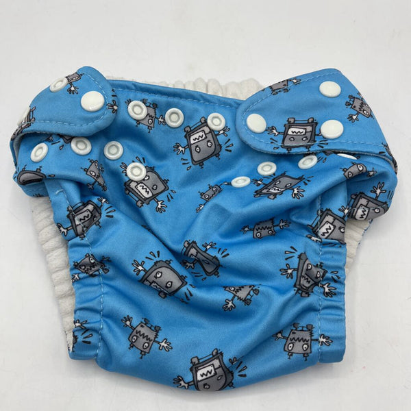 Size O/S: Charlie Banana Blue Robots Adjustable Snap Diaper