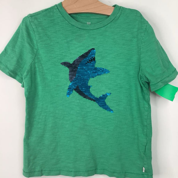 Size 6-7: Gap Green/Flippy Sequins Shark T-shirt