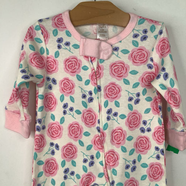 Size 3-6m- Touched By Nature White/Pink Flowers Footy PJs NEW