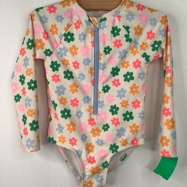Size 3: White/Colorful Floral Long Sleeve 1pc Swimsuit