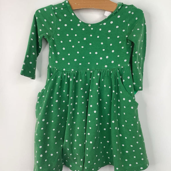 Size 3 (90): Hanna Andersson Green/White Polka Dots Long Sleeve Dress