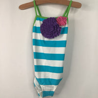 Size 5 (110): Hanna Andersson Blue/White Striped Floral 1pc Swimsuit