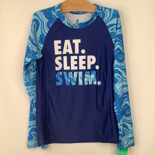 Size 12-14: Juice Box Blue "Eat Sleep Swim" Long Sleeve Swim Shirt