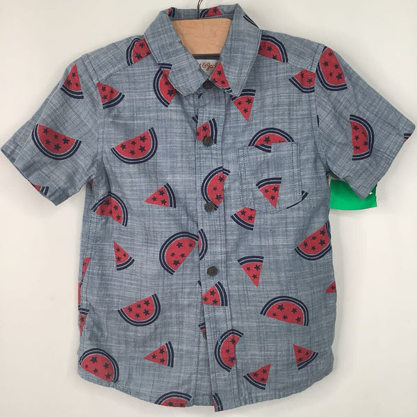 Size 4: Cat & Jack Blue Watermelon Print Collared Button-Up T-Shirt
