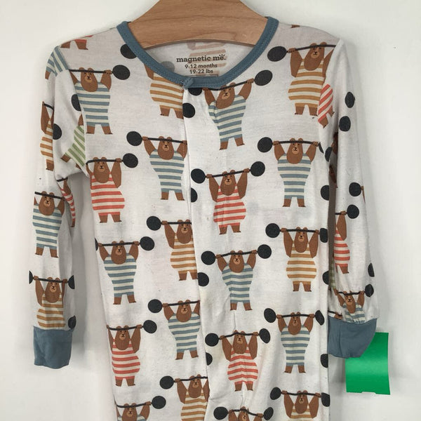 Size 9-12m: Magnetic Me White/ Weight Lifting Bear 1pc Footy PJs