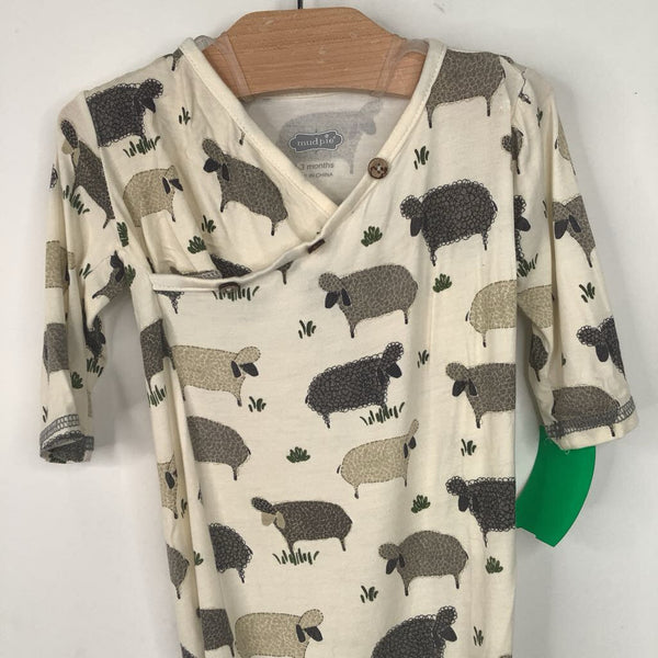 Size 0-3m: Mudpie Creme/Grey Sheep Print Nighty