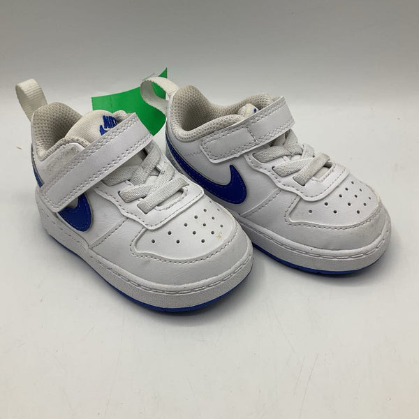 Size 4: Nike White/Blue Velcro Strap Sneakers