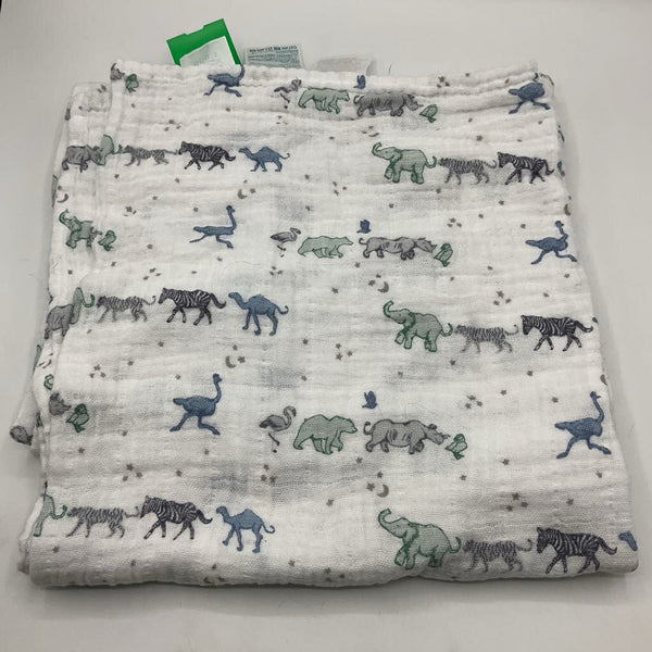 Aden + Anais Blue/White Animals Swaddle Blanket