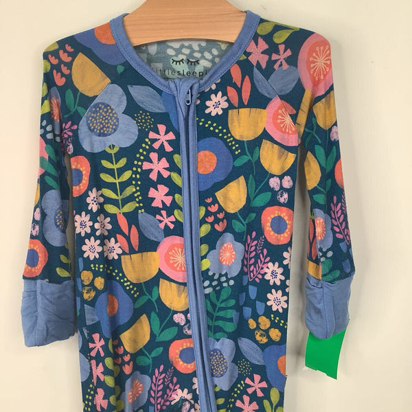 Size 3-6mm: Little Sleepies Blue Floral Footed 1pc PJs