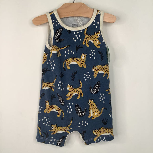 Size 3m: Winter Water Factory Blue Cheeta Print Sleeveless Short Romper