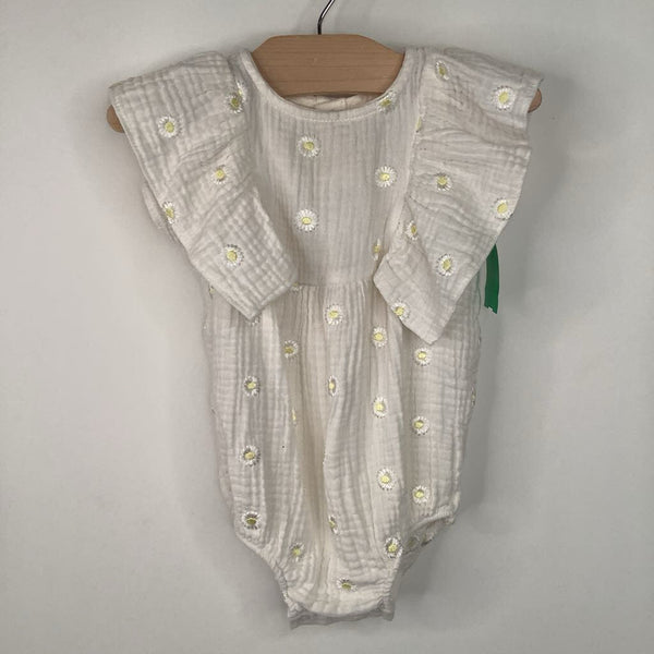 Size 18m: Cat & Jack White/Yellow Flower Ruffle Sleeve Onesie