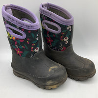 Size 8: Bogs Black/Purple Floral Insulated Rain Boots
