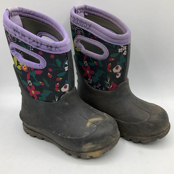 Size 8: Bogs Black/Purple Floral Insulated Rain Boots