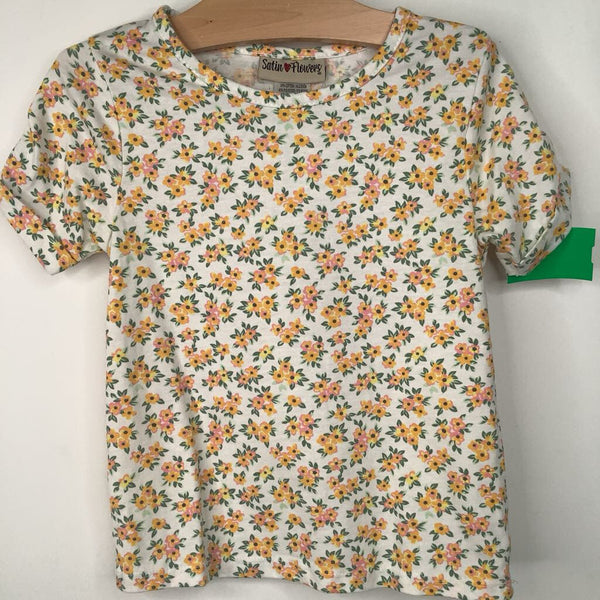 Size 6: Satin Flowers White/Yellow Floral T-Shirt