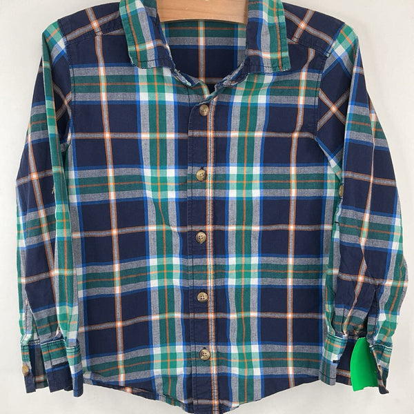 Size 4: Old Navy Blue/Orange/Green Plaid Button-Up Shirt