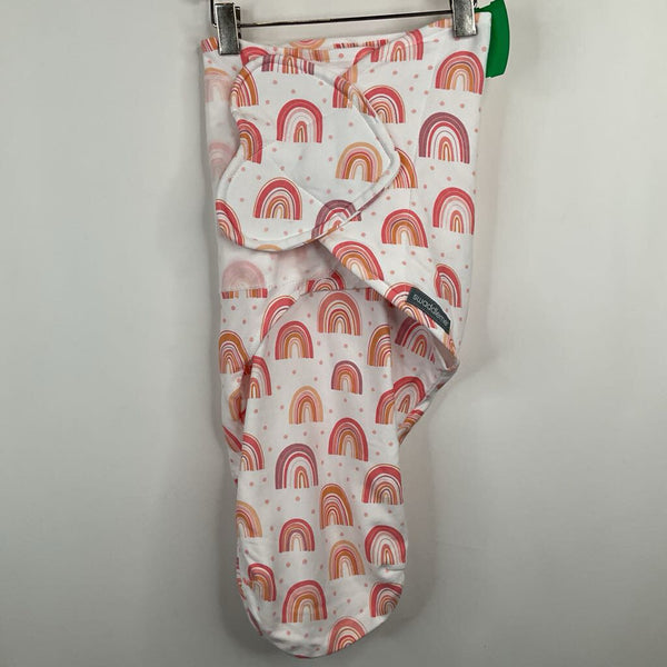 Size M: Swaddle Me White/Pink Rainbows Swaddle