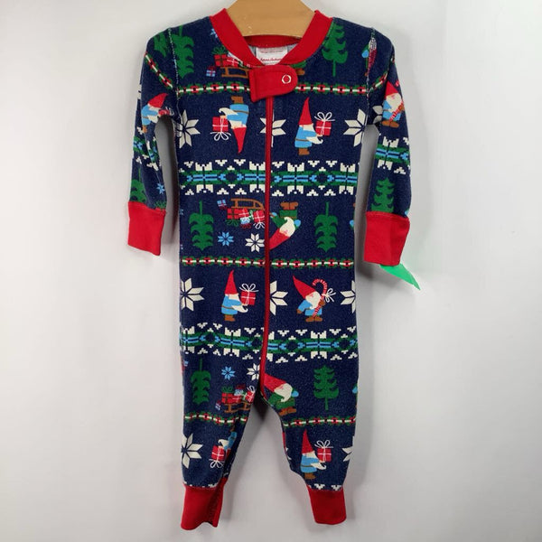 Size 6-12m (70): Hanna Andersson Blue Holiday Gnomes Print 1pc PJs