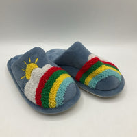 Size 11-11.5: Blue Rainbow Plush Slippers