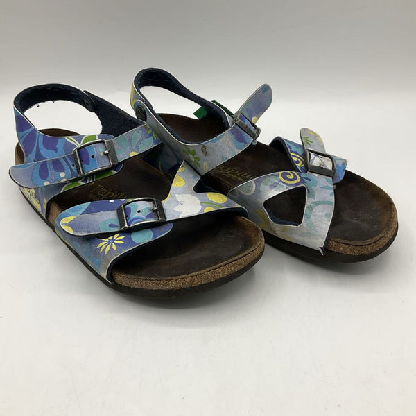 Size 1.5Y: Papillio Blue Floral Buckle Strap Sandals