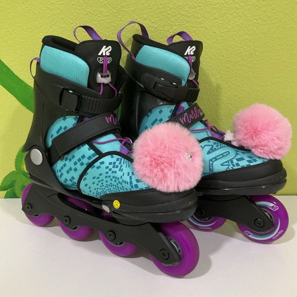 K2 Marlee Pro Adjustable Teal /Purple/Black Inline Skates w/ Purple Charring Case
