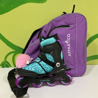 K2 Marlee Pro Adjustable Teal /Purple/Black Inline Skates w/ Purple Charring Case