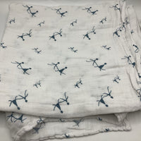 Aden + Anais White/Blue Stick Figures Swaddle Blanket
