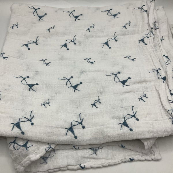 Aden + Anais White/Blue Stick Figures Swaddle Blanket