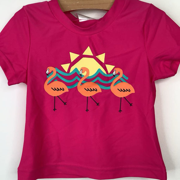 Size 6-7 (120): Hanna Andersson Pink Flamingo Print Swim T-Shirt -NEW W/Tag