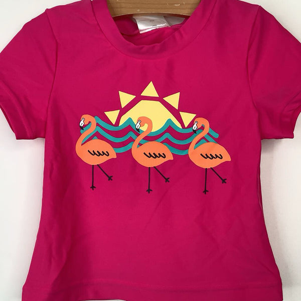 Size 6-7 (120): Hanna Andersson Pink Flamingo Print Swim T-Shirt -NEW W/Tag