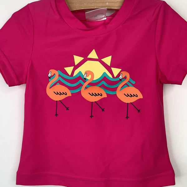 Size 6-7 (120): Hanna Andersson Pink Flamingo Print Swim T-Shirt -NEW W/Tag