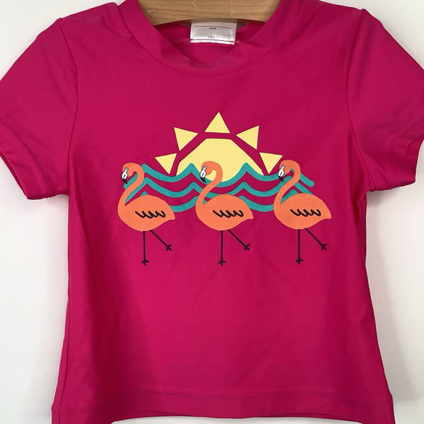 Size 6-7 (120): Hanna Andersson Pink Flamingo Print Swim T-Shirt -NEW W/Tag