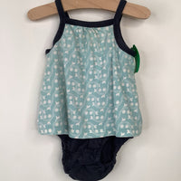 Size 3-6m: Tea Blue/White Floral Print Tank Onesie Dress