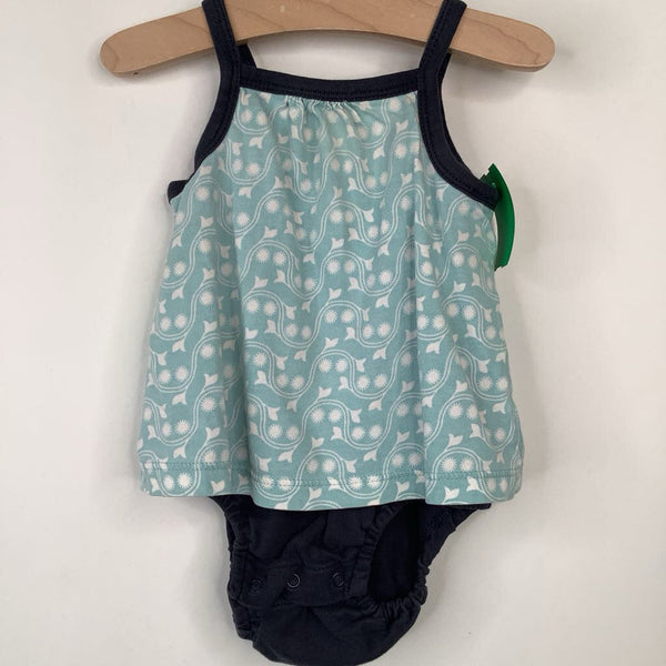Size 3-6m: Tea Blue/White Floral Print Tank Onesie Dress