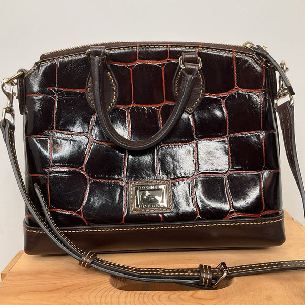 Collector's Corner Vintage Dooney & Bourke Brown Croc Embossed Leather Satchel Shoulder Bag