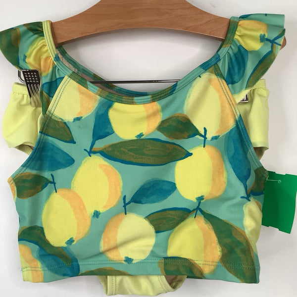Size 10: Tea Yellow/Blue Lemons Print 2pc Swimsuit