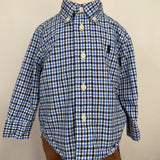 Collectors Corner Size 9m: Ralph Lauren Blue/Black Plaid Stretch Poplin Button Up Long Sleeve Shirt