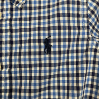 Collectors Corner Size 9m: Ralph Lauren Blue/Black Plaid Stretch Poplin Button Up Long Sleeve Shirt