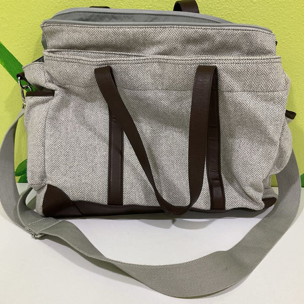 Pottery Barn Brown/Grey Chevron Print Classic Diaper Bag (retains $127+)