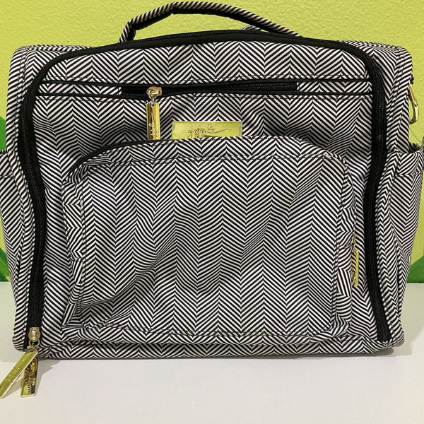 Jujube Black/White Chevron Striped Diaper Bag W/Portable Changing Pad (retains $99)