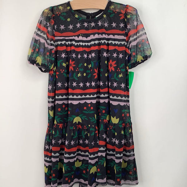 Size 5 (110): Hanna Andersson Black Holly Print Short Sleeve Mesh Dress