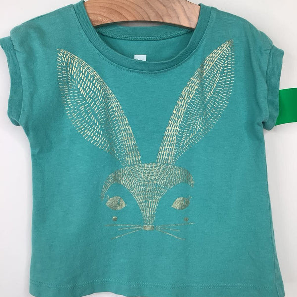 Size 9-12m: Tea Blue/Golden Bunny Cap Sleeve Shirt