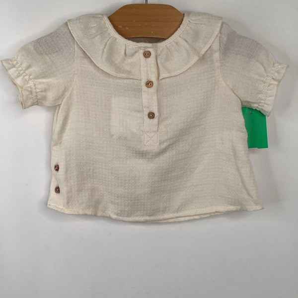 Size 6-9m: Zara Creme Short Sleeve Ruffle Collar Shirt - NEW