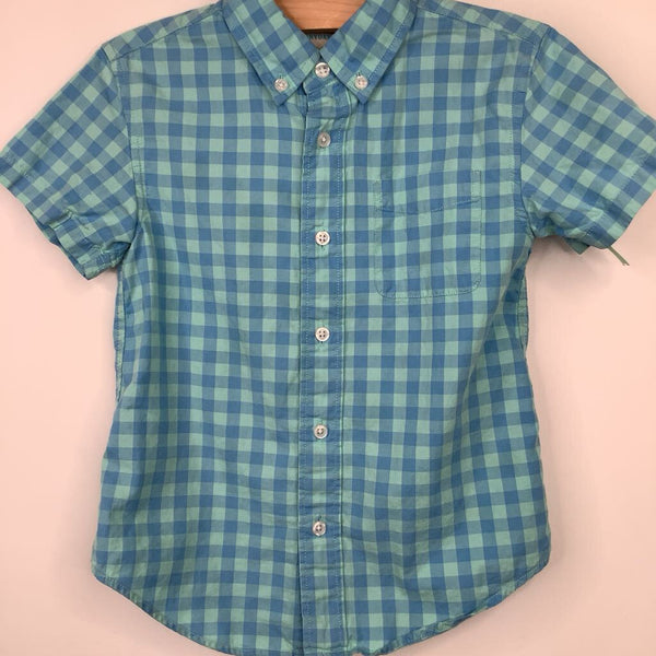 Size 4-5: Crewcuts Blue Checkered Collared Button-Up T-Shirt