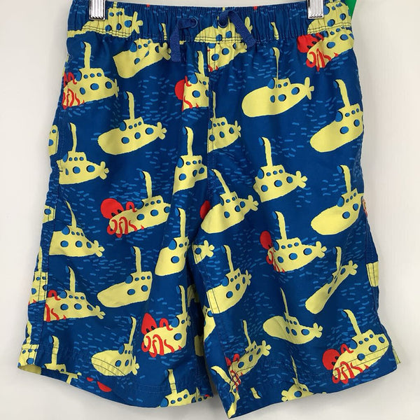 Size 12 (150): Hanna Andersson Blue/Yellow Submarine Print Swim Trunks