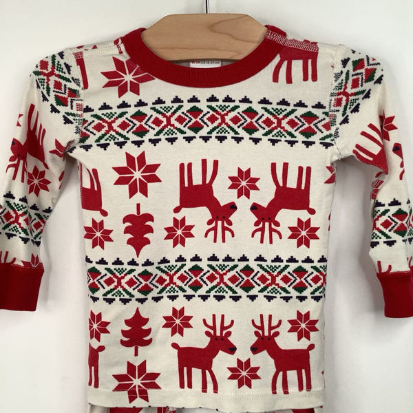 Size 18-24m (80): Hanna Andersson White/Red Reindeer Print 2pc PJs