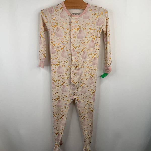 Size 18-24m: Magnetic Me Creme/Pink/Golden Floral 1pc Footy PJs