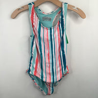 Size 9: Eddie Bauer Blue/Pink/White Striped 1pc Swimsuit