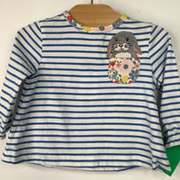 Size 0-3m: Boden White/Blue Stripe/ Grey Rabbit Long Sleve Shirt