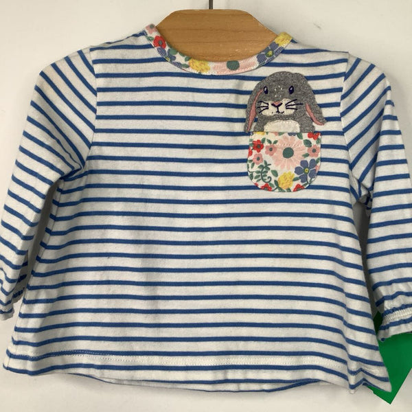 Size 0-3m: Boden White/Blue Stripe/ Grey Rabbit Long Sleve Shirt
